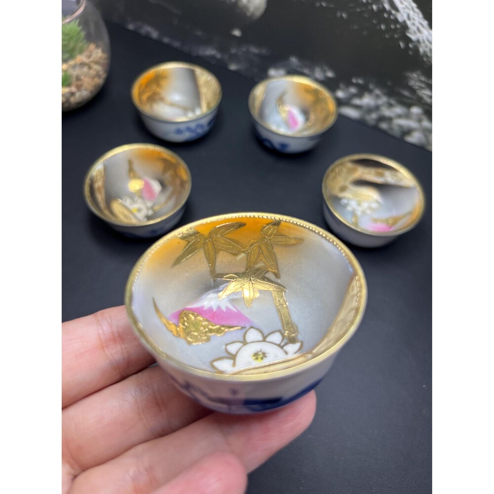 Japanese hand-painted porcelain ochoko/sake cups Set of 5